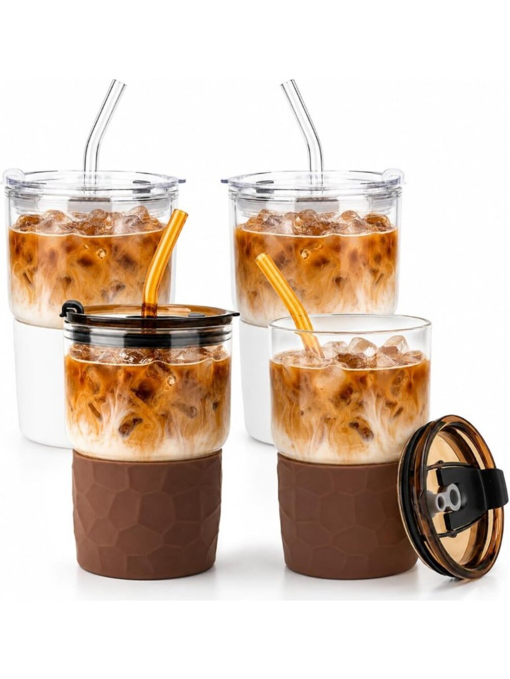 16oz Reusable Glass Coffee Tumbler with Lid & Straw - Eco-Friendly Drinkware
